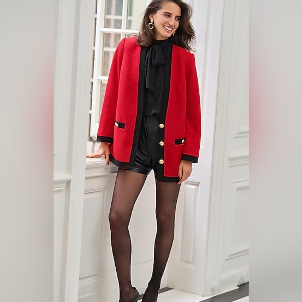 Express Tipped Tweed Novelty Button Blazer Large